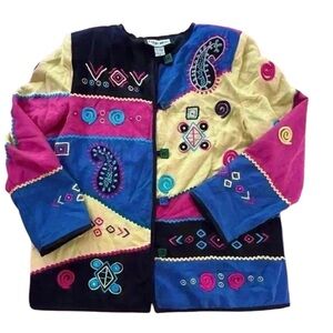Vintage Womens patchwork blazer hippie boho fall l SIZE MEDIUM
